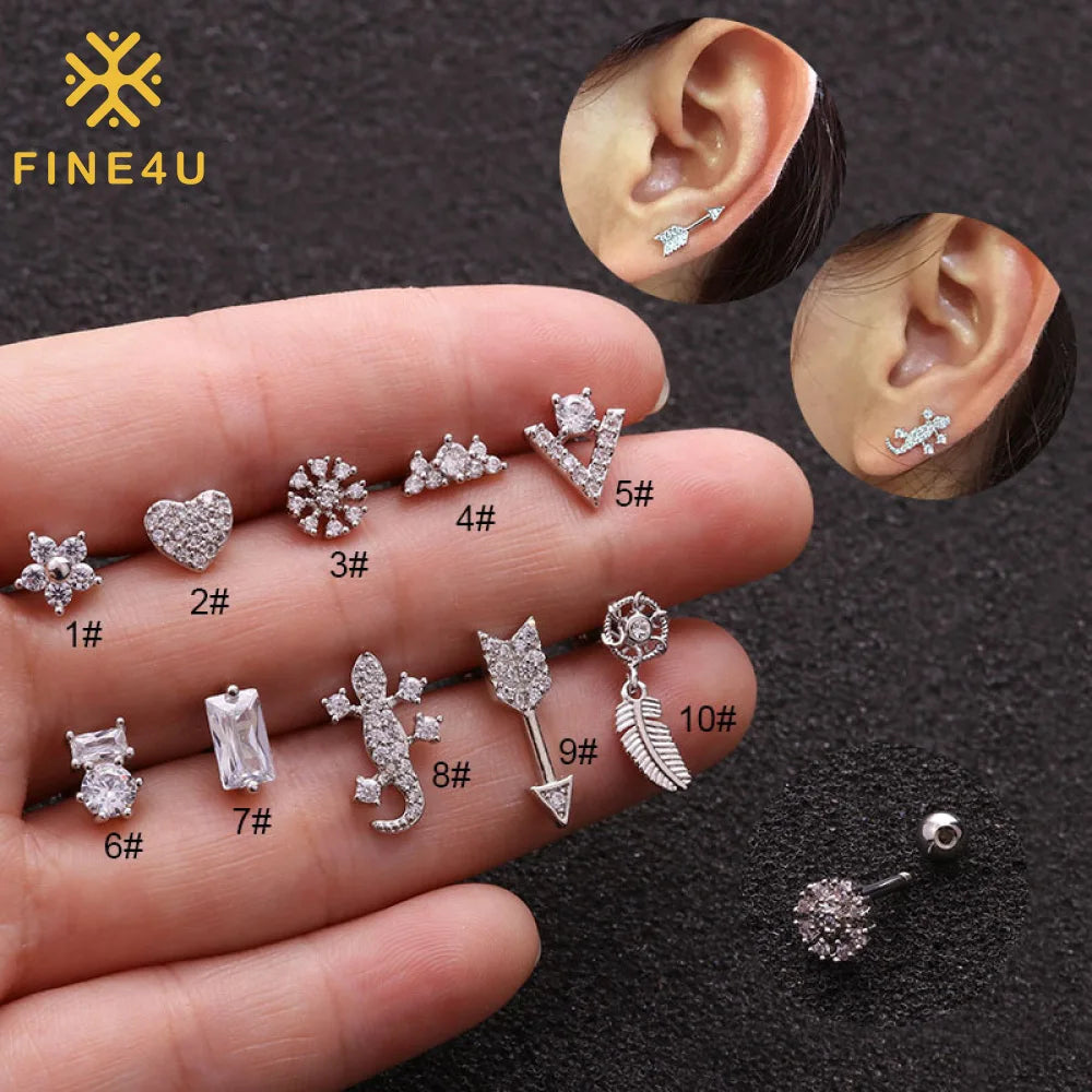 Fashion Anti Allergy Jewelry Flower Snowflake Heart Zirconia Women Stainless Steel Surgical Stud Earrings Set