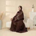 Long Modest Plus Size Eid Abaya-Dark Brown Three-Piece Bead Embroidery Muslim Women Dress for Eid Celebrations