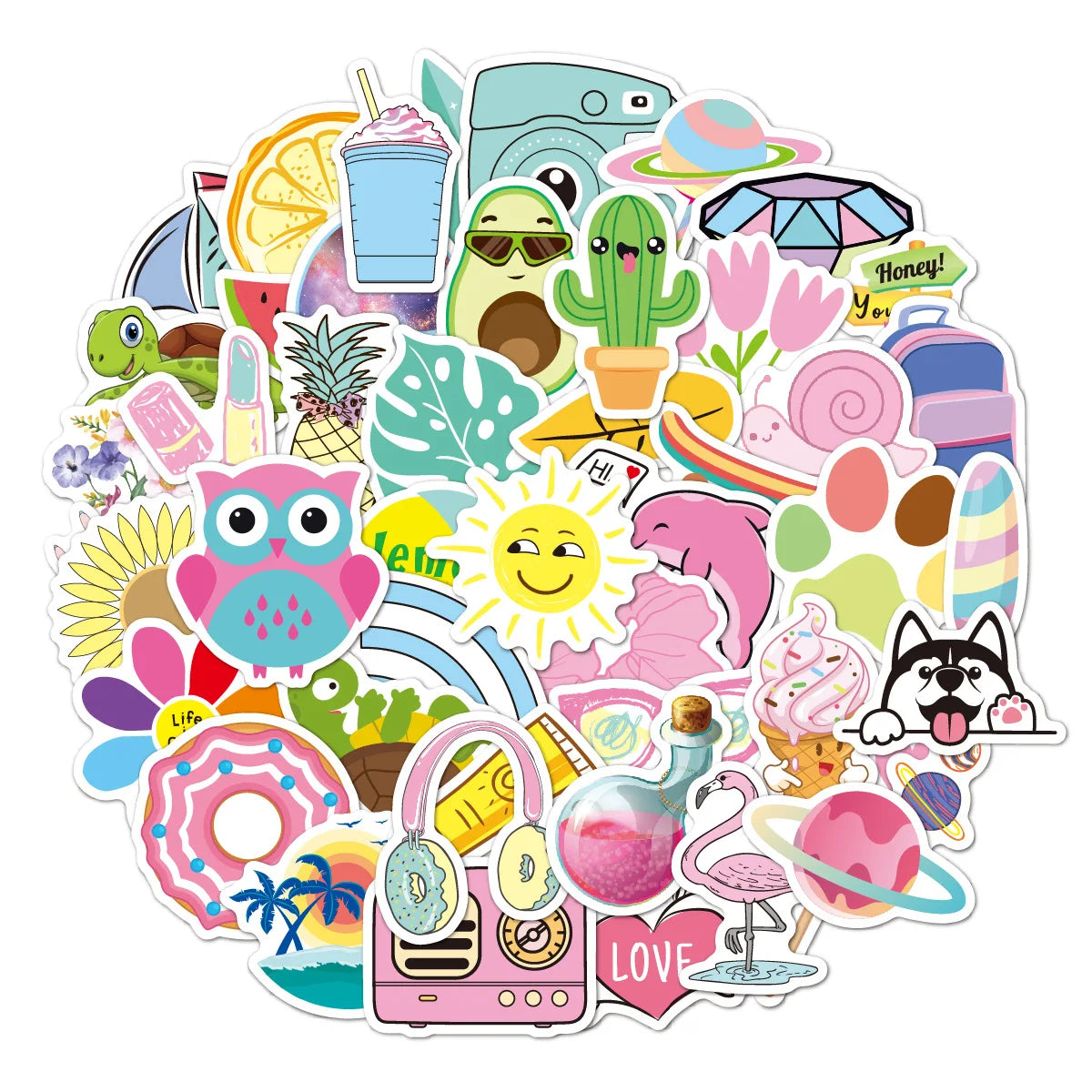 50PCS Waterproof Adhesive Label Logo Die Cut Vinyl Stickers Luggage Graffiti Stickers Cartoon Die Cut Sticker for Luggage