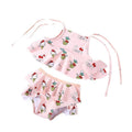 BYJC-002 Recycled Fabric Children's Girl's Cute Floral Drawstring Two Piece Short Sleeve Swimsuit Eco-Friendly