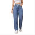 Women's High Waist Straight Jeans Regular Fit Long Length Denim Fashion Pants Breathable Casual Style Woven Weave
