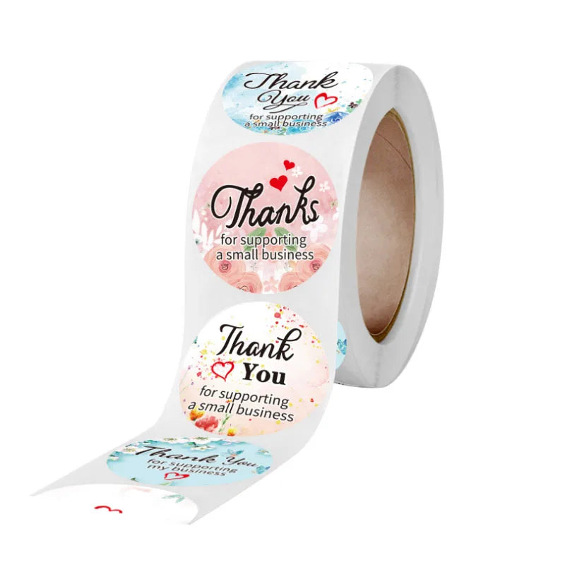 500pcs/roll Waterproof UV Resistant Thank You Stickers Seal Labels Color Floral Sticker Rolls Business Package Gift Decoration