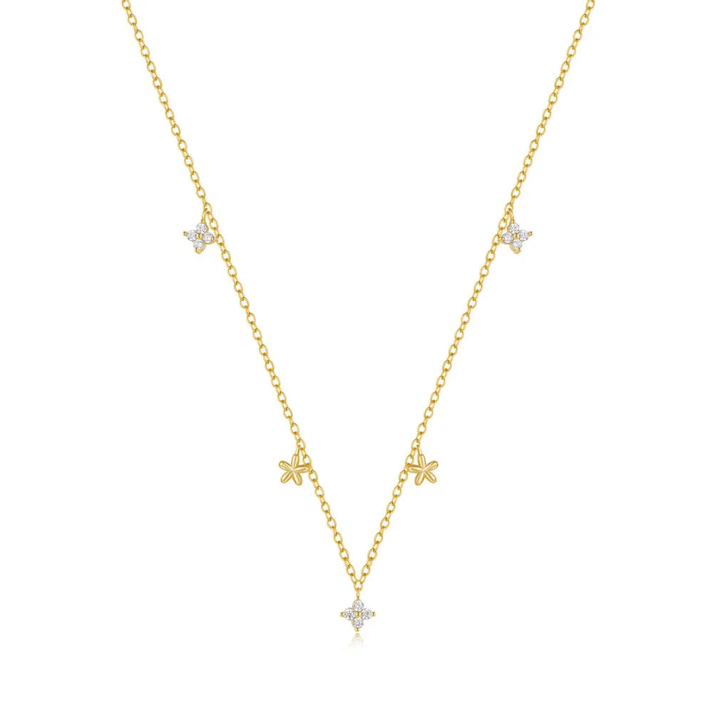 Fashion Jewelry Necklace 925 Sterling Silver Flower Zircon Pendant Necklace Gold Plated Necklace Women
