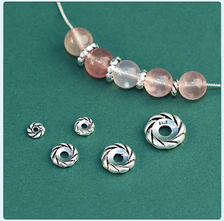 5-12mm Retro 925 Sterling Antique Silver Engraving Flat Round Spacer Beads Cap Bead for Bracelet Necklace Jewelry Making