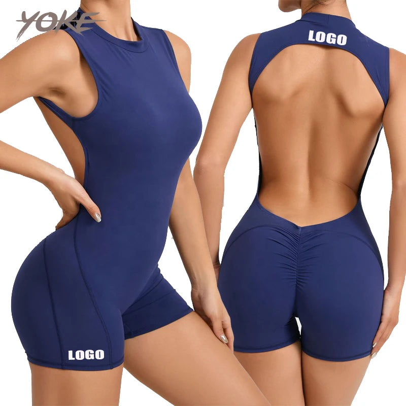 YOKE Custom Gym Fitness Set One Piece Yoga Wear Front Zipper Sportswear One Piece Women Plus Size Jumpsuit and Rompers