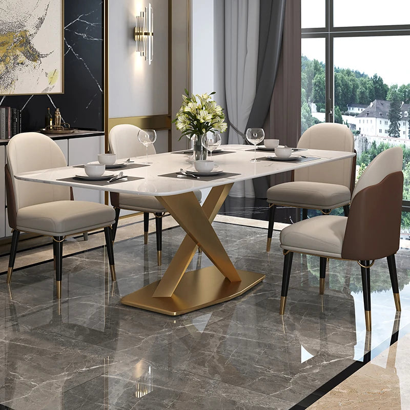 Luxury Italian Leather Dinner Dining Table and Chairs 4 Luxury Dinning Chairs Modern Marble Dining Room Furniture Table Set