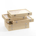 Wholesale Bulk Antique Linen Jute Stackable Display Tray for Drawer Organizer with Lid for Bracelet Necklace Ring Jewelry