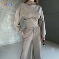 Clothing Women Luxury Knitted Tracksuit for Women Custom Sweatsuit 2 Piece Wide Leg Pants and Turtleneck Sweatshirt Set