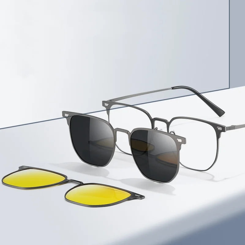 2024 Magnetic Polarized Sunglasses 3-layer  Blue Light Blocking Frame