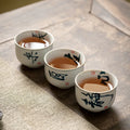 Retro Green Handwriting Ceramic Cup Household Teacup Tea Savoring Single Cup Kung Fu Tea Set Master Cup Tea Bowl Teacup