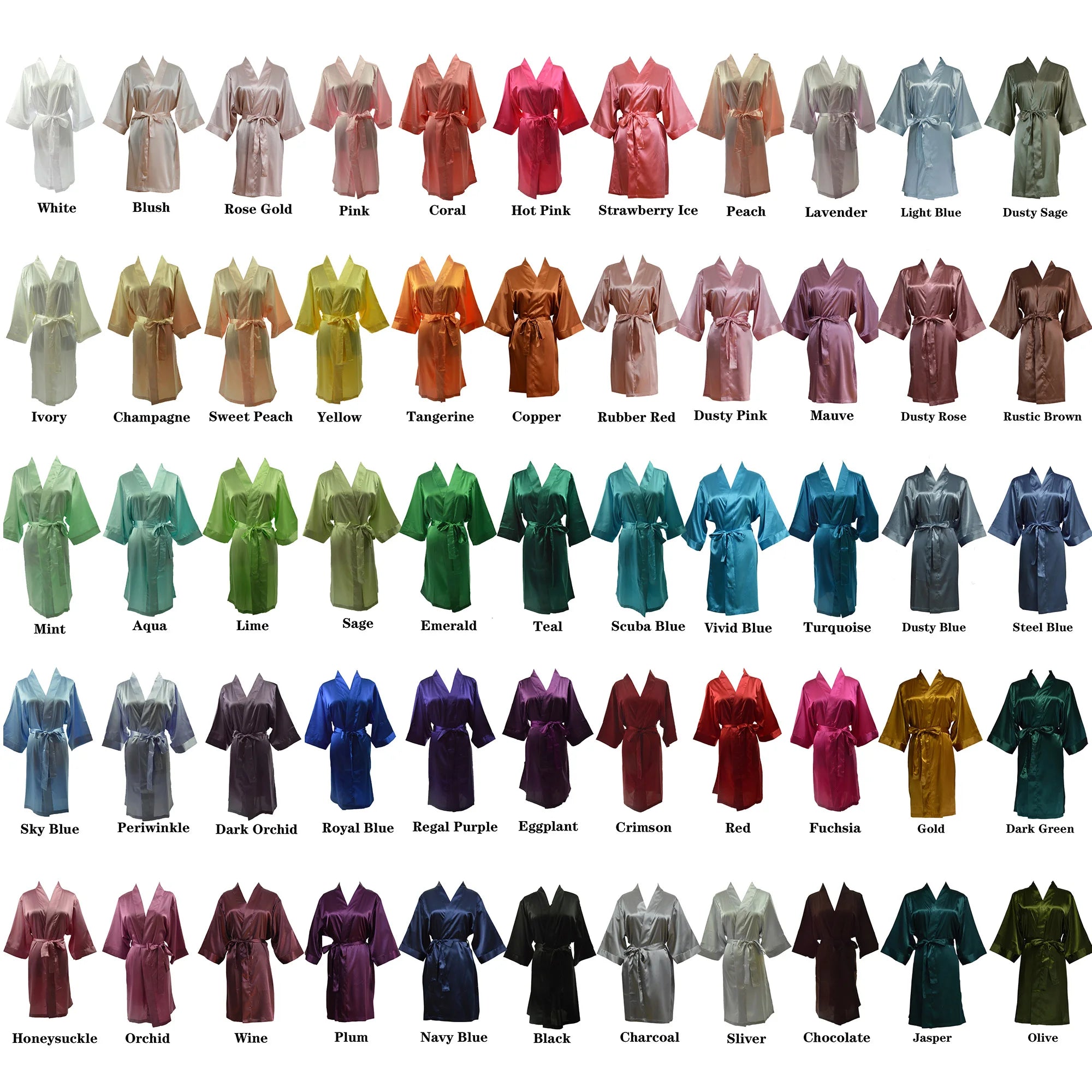 In Stock 55 Colors Women Luxury Robe Sleepwear Elegant Hotel Bathrobes Nightgown Silk Satin Bride Bridesmaid Robes for Wedding