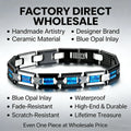 Luxury Hypoallergenic Black Ceramic Natural Blue Opal Bracelets for Men and Women Charm Bangles Tungsten Carbide Jewelry