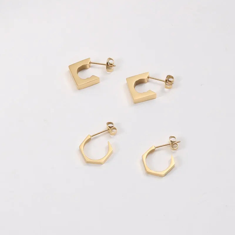 JOOLIM Jewelry PVD 18K Gold Irregular Simple Mini Geometric C Hoop Stainless Steel Earring Trendy Jewelry
