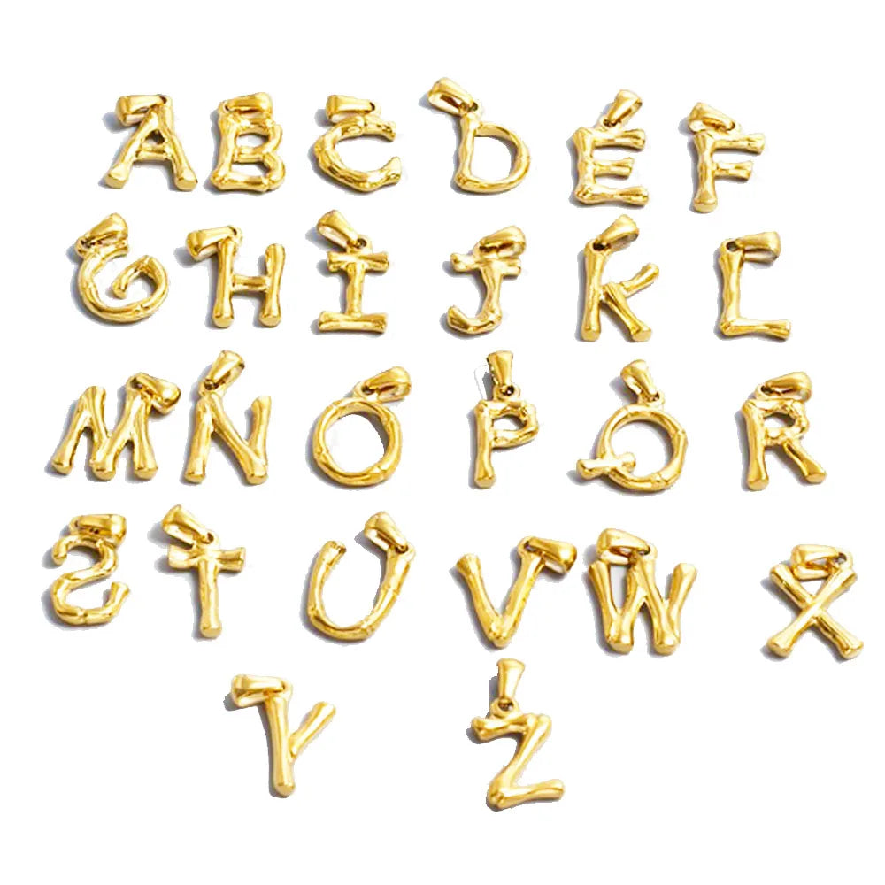 Stainless Steel 18k Gold Plated Big Bamboo Initial Alphabet Capital Letter Charm Pendant Diy Necklace Bracelet Earrings