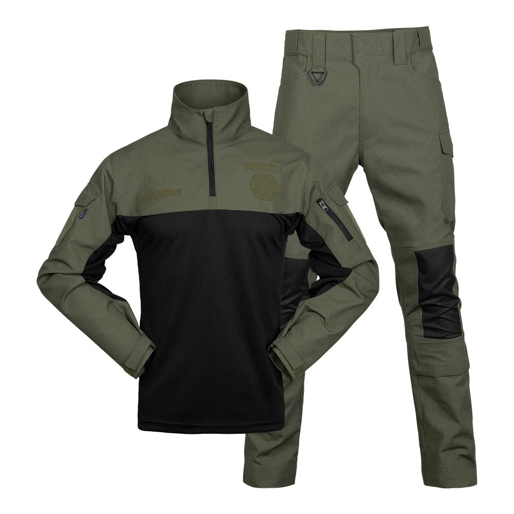 Tactical Camouflage Formal Breathable Woven 65% Polyester 35% Cotton Rip-Stop Durable Unisex Olive Green Waterproof Clothing