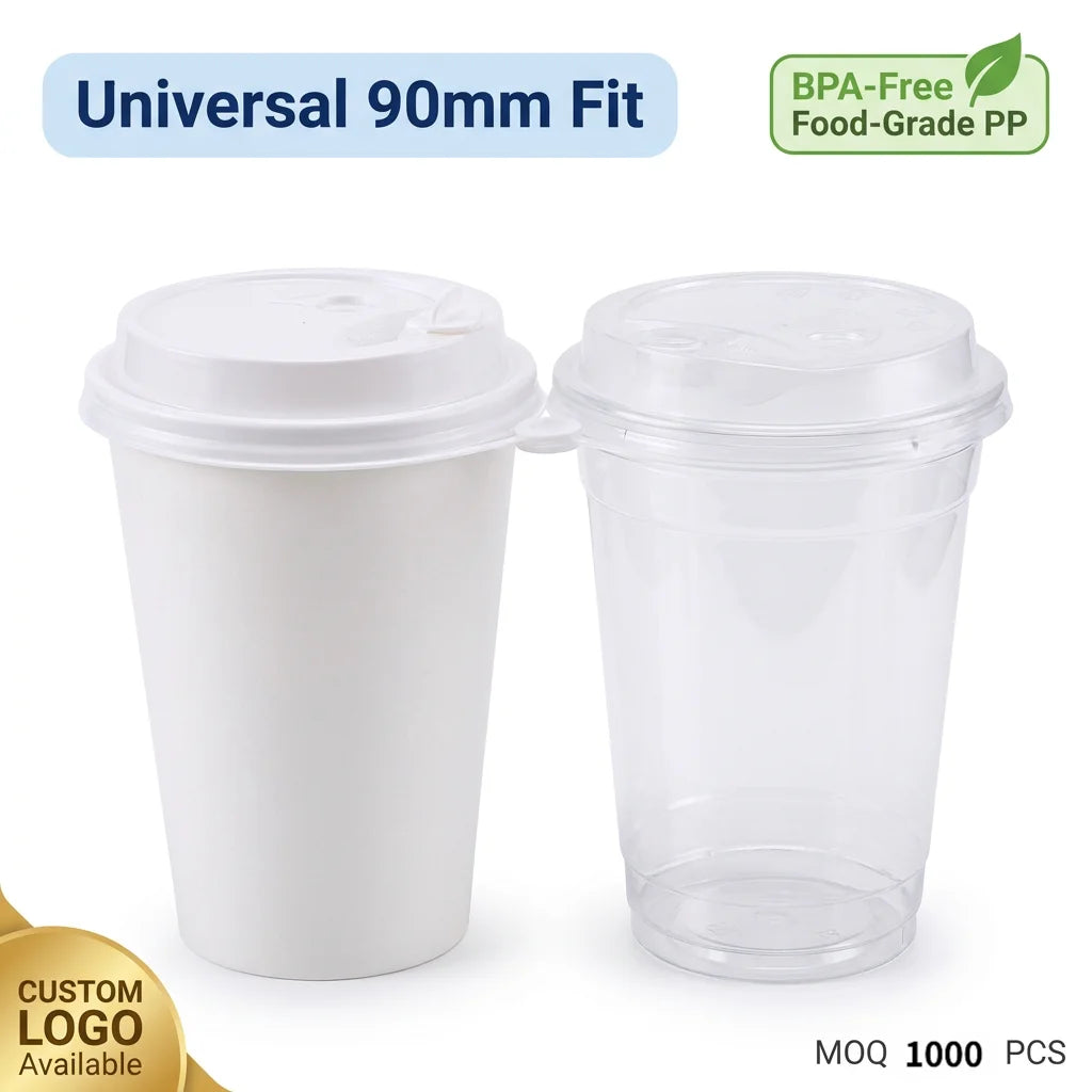 90mm Caliber PP Plastic Cup Lids Leakproof Non-Spill Disposable Cold Hot Drink Lids with Custom Logo for Coffee PP Cups