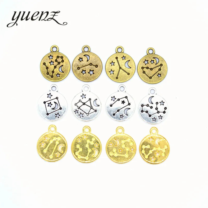 YuenZ 12pcs/1set 3 Color Zodiac Charms Alloy Metal Constellation Pendants for DIY Handmade Jewelry Accessories Making