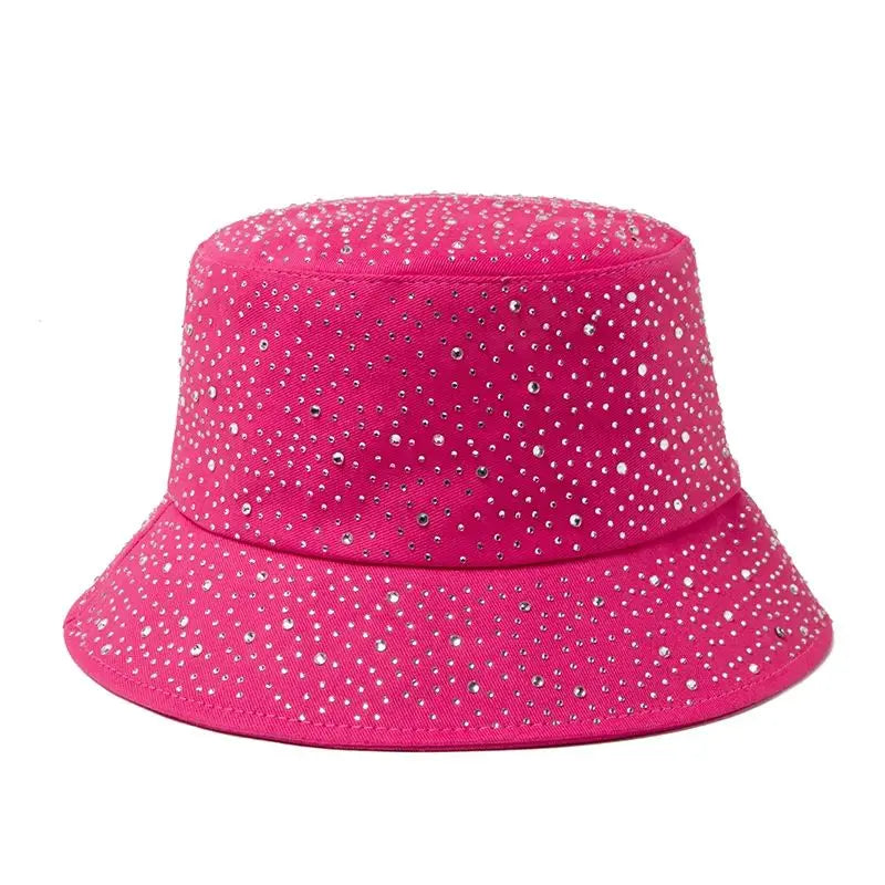 Y2k Shiny Handmade Sparkling Diamond Fisherman Hat Women Sombreros Rhinestone Bucket  Hat