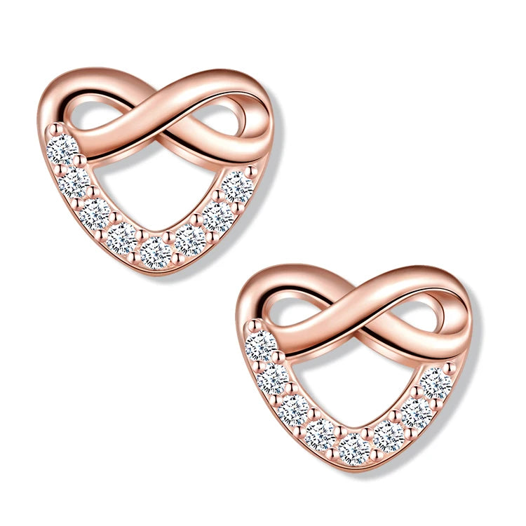 925 Sterling Silver Simple Heart Ear Studs Vintage Rose Gold Fashionable Zircon Earrings for Weddings Parties Gifts-MOQ 1 Pair