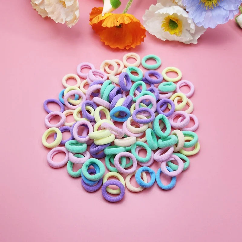 MIO Korean Small Nylon Towel Hair Ring 100pcs Candy Colors Ponytail Holder 2.5Cm Rubber Elastic Hair Ties for Children