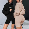Custom Oversized Hoodie Yoga Shorts 2 Piece Set Lounge Wear Casual Tracksuit Workout Gym Fitness Shorts Set for Women