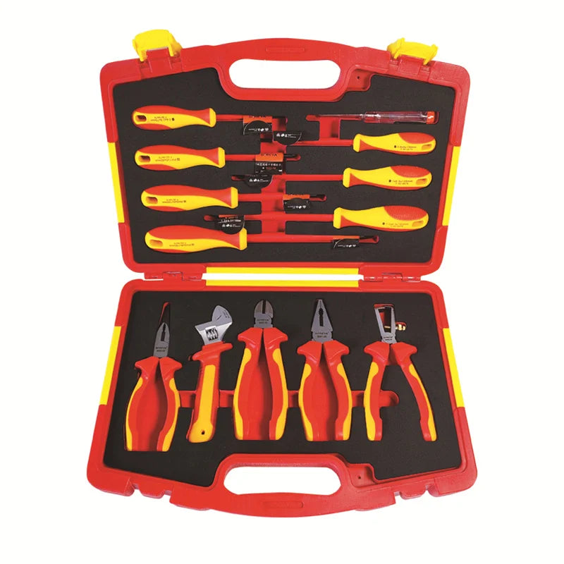 S677-13 SFREYA VDE 1000V Insulated Insulation Tools case Double Color 13pcs Pliers Screwdriver and Adjustable Wrench Set Kit