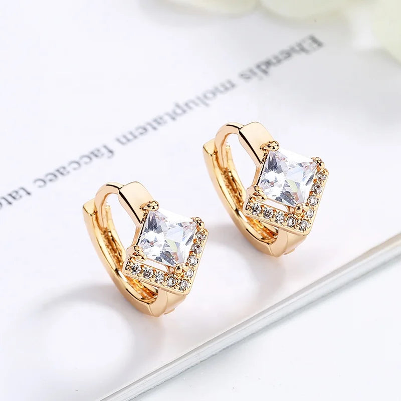 Hot Sale 14K Gold Plated Brass Zircon Huggie Moissanite Earrings for Women Jewelry