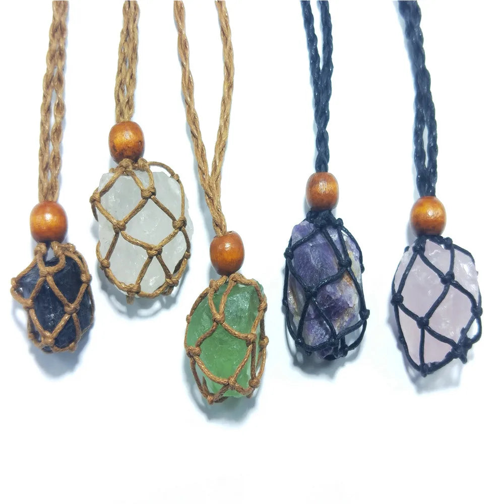 Cord Empty Stone Holder Crystal Necklace Holder Pendent Quartz Raw Stone Necklace Cord Adjustable Rope Amulet Pendant