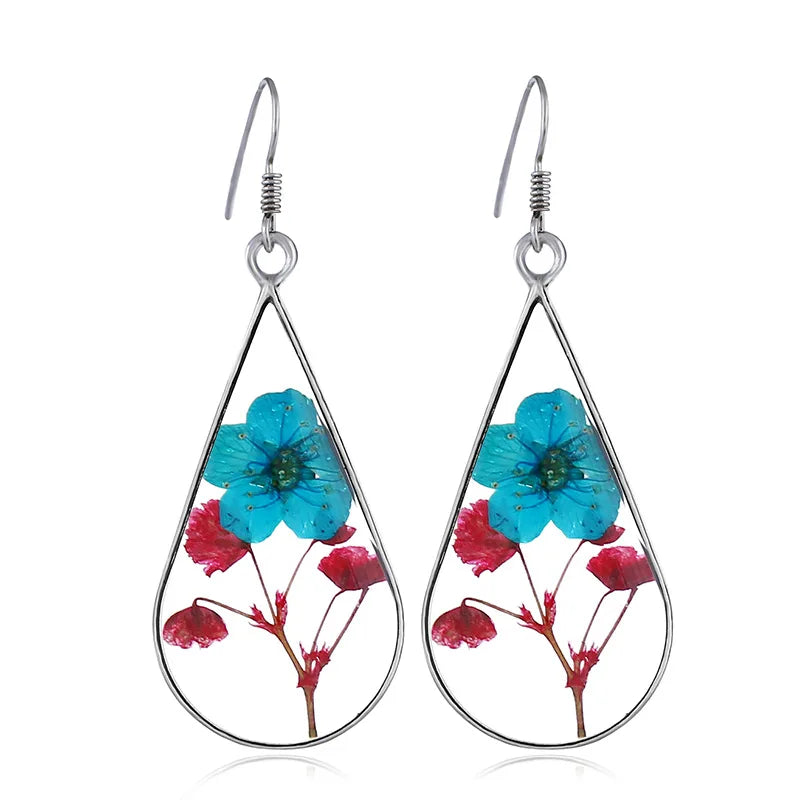 Wholesale Blue Forget-me-not Flower Earrings Handmade Pressed Flower Teardrop Earrings for Women 2023