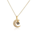 European and American Fashion 18k Gold Plated Zircon Moon Pendant Choker Necklace Copper Plated 18k Gold Necklace