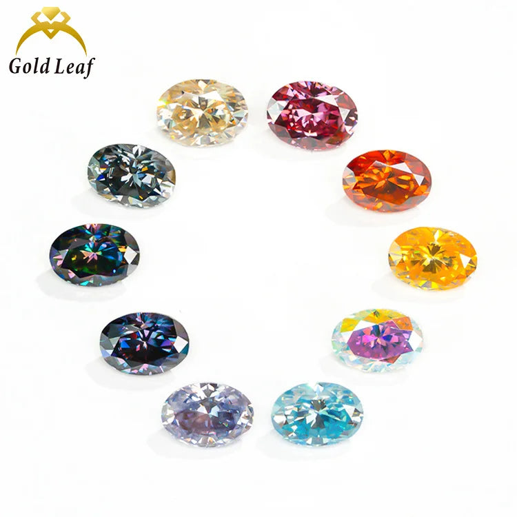 Goldleaf RTS Wholesale Oval Cut Plating Full Multicolor Moissanite Diamond with GRA Certificate Moissanite Loose Gemstones