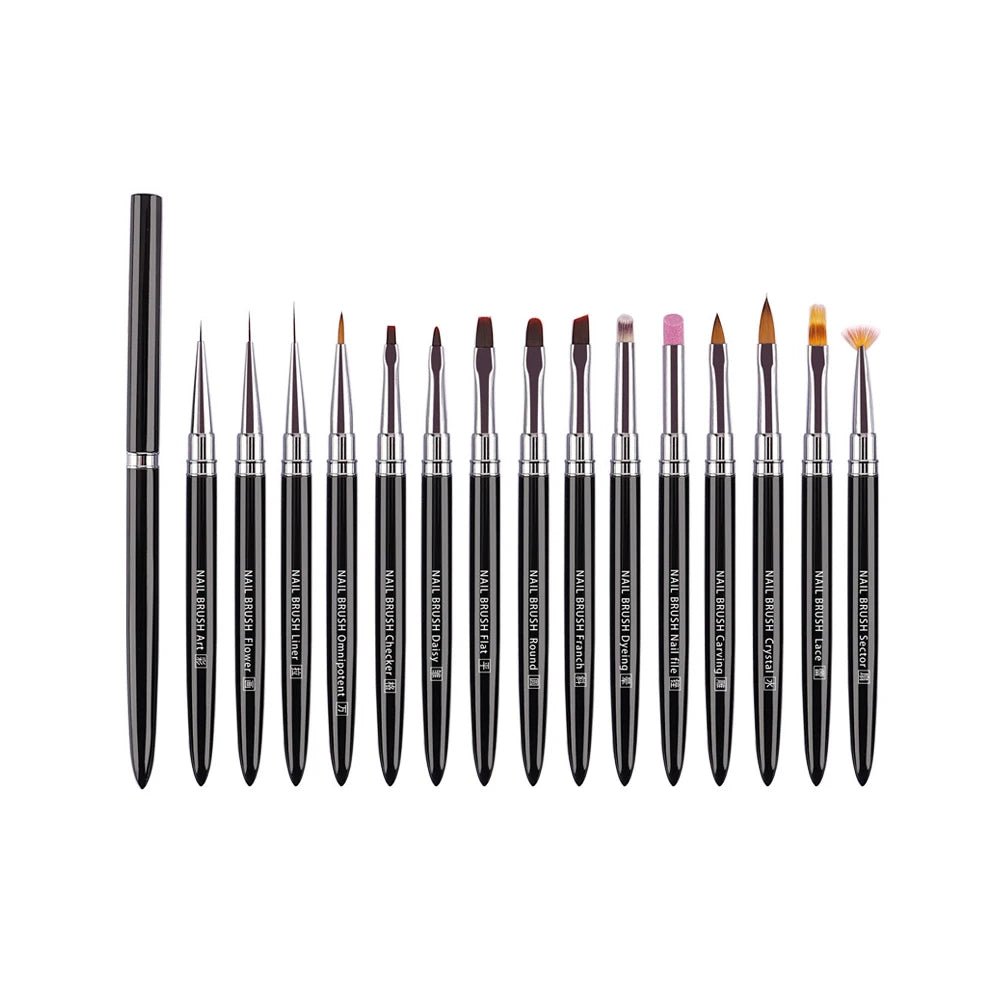 Fashionable Professional Nail Art Brush Set with Metal Handle and Soft Nylon Bristles Easy Apply Salon Use Lids Included