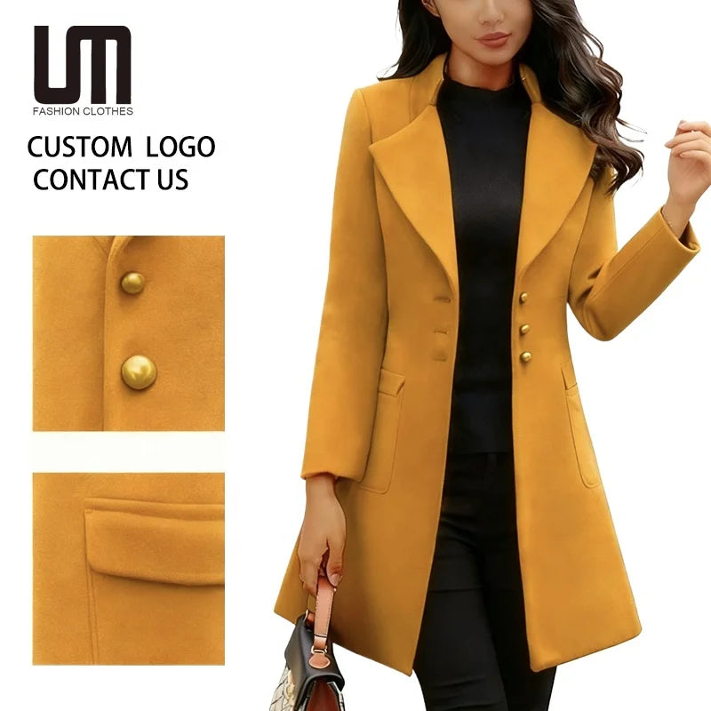 OEM Service Wholesale Autumn Winter Women Clothing Slim Korean Outerwear Woolen Long Coats MegaBDM