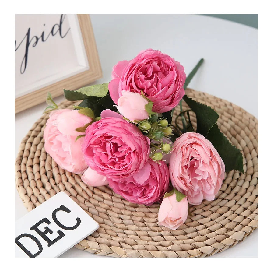 Faux Garden Plants Silk Artificial Nature Touch Wedding Home Decorative Big Bouquet Peony Flower Artificial Green Flowers