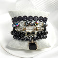 New Elastic 5pc Jewelry Natural Stone Crystal Glass Bracelet Colorful Peace Polymer Clay Druzy Tassel Drop Stack Bracelets Set
