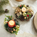 Qq265 New Christmas Candlestick Artificial Wreath Candlestick Decoration Vintage Wood Dried Flower Candlestick