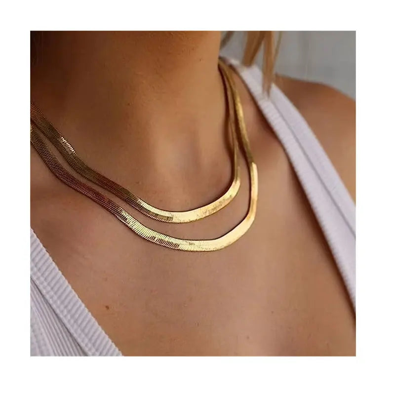 Women's Vintage Double Layer Herringbone Snake Choker Necklace 2mm-5mm Link Chain Wholesale Alloy Jewelry