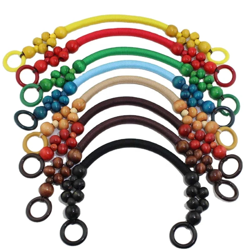 Wood Bead Rope Handle 47cm - 10 Colors Natural Wood Handles for DIY Tote Bags Bohemian Purse Making Wholesale