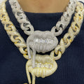 New Design Hip Hop Women Jewelry Ice Out Gold Prong White CZ Dip Mouth Choker Fashion Tear Drop Lip Pendant Chain Necklace