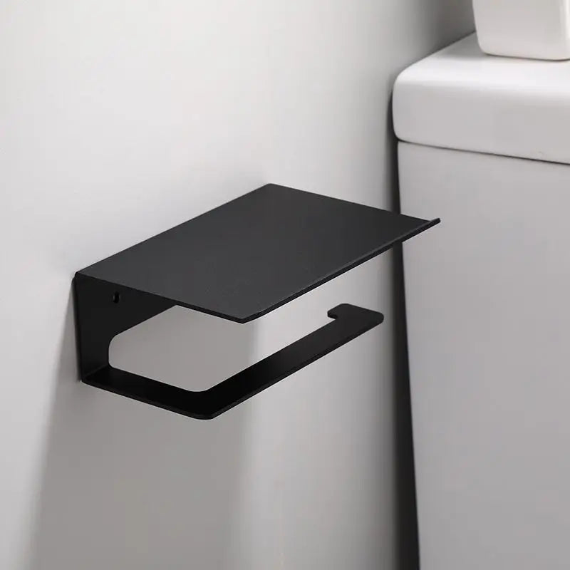Modern Style Space Aluminum Wall Mounted Bathroom Tissue Holder with Phone Shelf Toilet Tissue Roll/Toilet Paper Holder