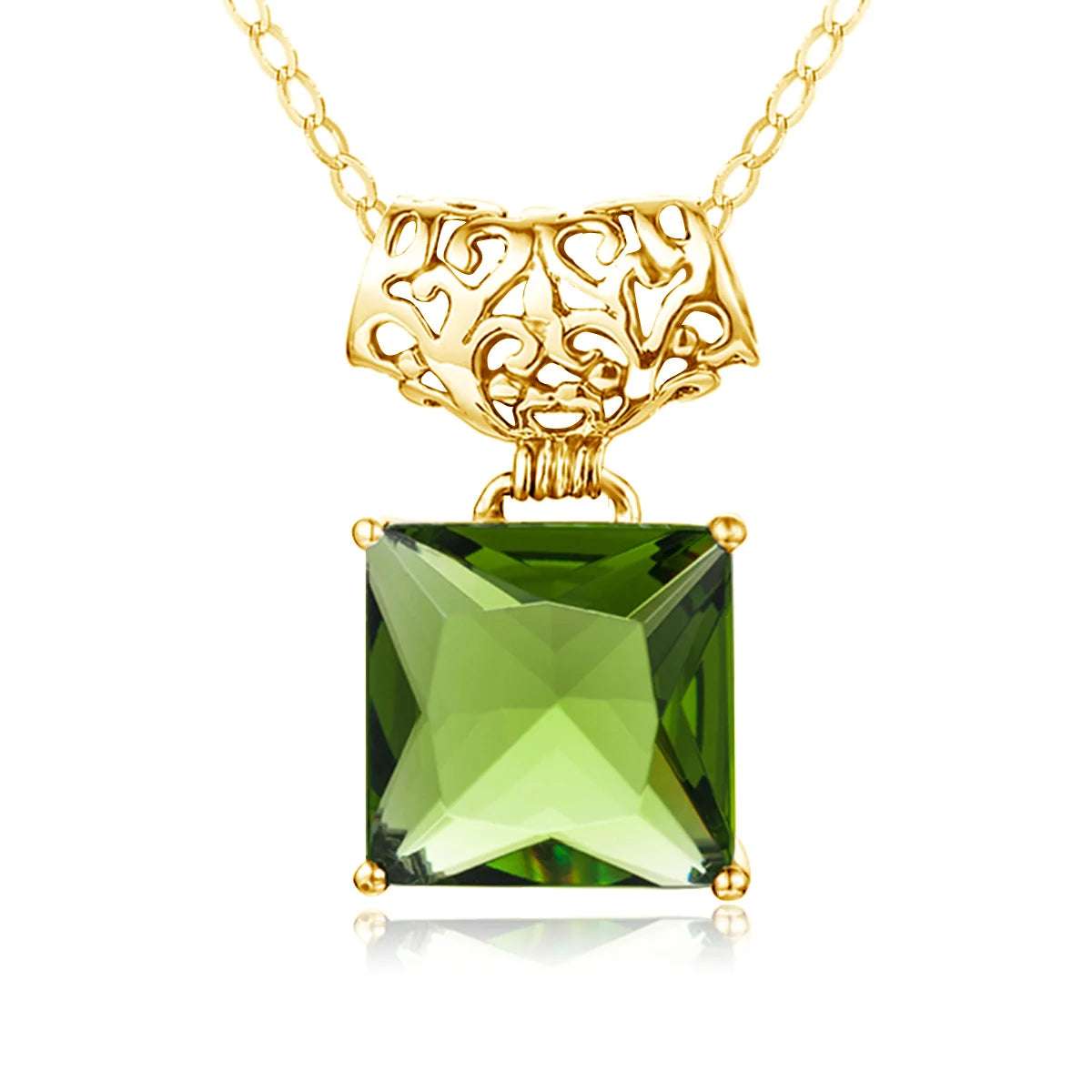 Women Sterling Silver Wedding Peridot Pendants Party Silver Jewelry Square Pendant Charms Gold Plated