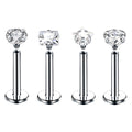 Set 4 Zircon-Studded Stainless Steel Lip Tragus Helix Daith Labret Rings Body Jewelry for Women's Wedding Piercings for Ear Body