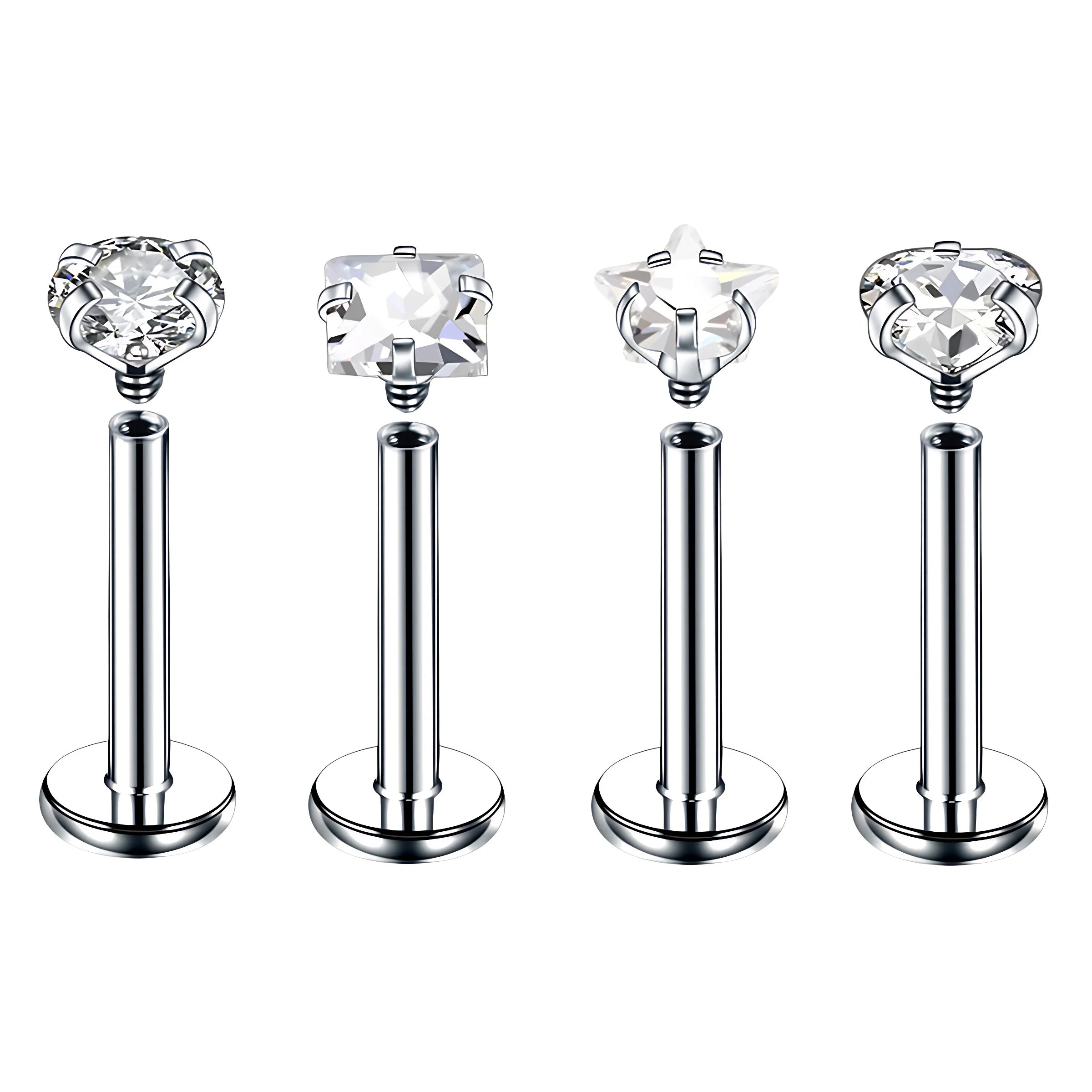 Set 4 Zircon-Studded Stainless Steel Lip Tragus Helix Daith Labret Rings Body Jewelry for Women's Wedding Piercings for Ear Body