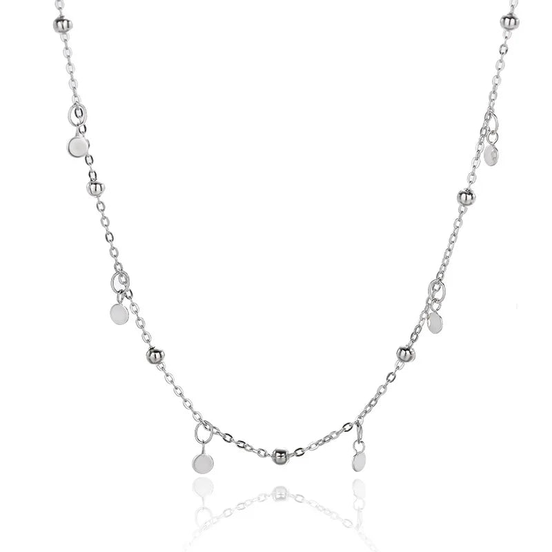 Tiny Design 925 Sterling Silver Tassel Clavicle Choker Chain Delicate Disc Necklace for Women