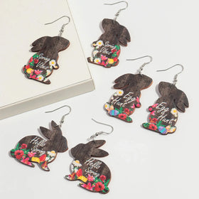 Spring 2024 Wholesale Easter Wooden Jewelry Easter Bunny Cartoon Eggs Flowers Rabbit Cute Animal Wood Drop Earrings Women Girls