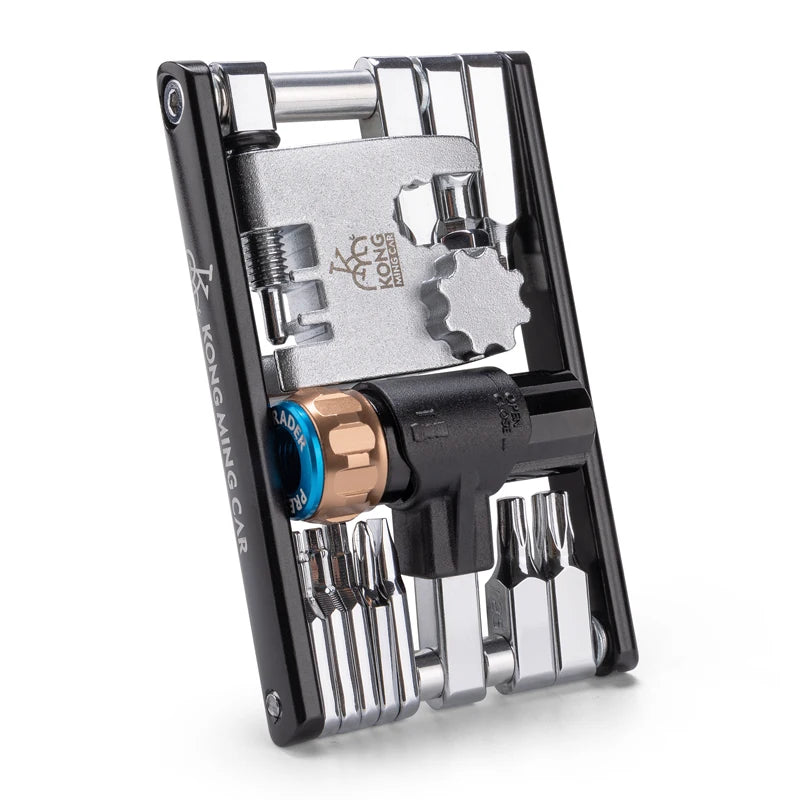 Portable Smart 15-in-1 Multi-Function Chrome Vanadium Steel Bike Tool Kit CO2 Inflator Head 152g Lightweight Bicycle Repair Tool MegaBDM