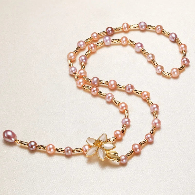 Latest Design Mixed Color Freshwater Pearl Necklace with Adjustable Clasp Long Necklace
