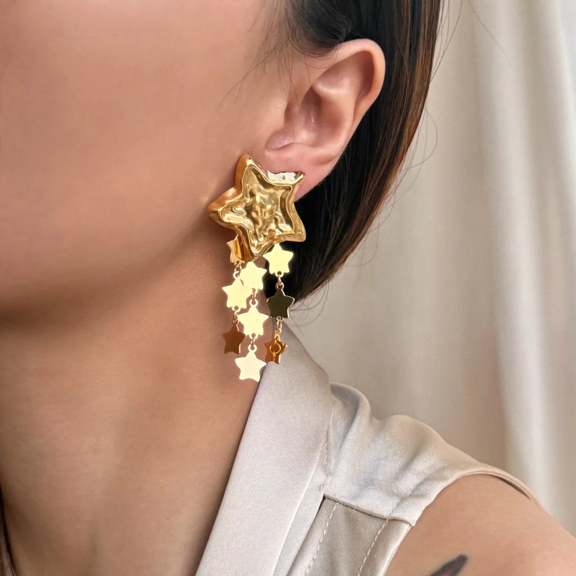2024 Dazan New Autumn HOT 18k Gold Plated Hypoallergenic Stainless Steel Vintage Star Tassel Earrings Streetwear Fancy Jewelry