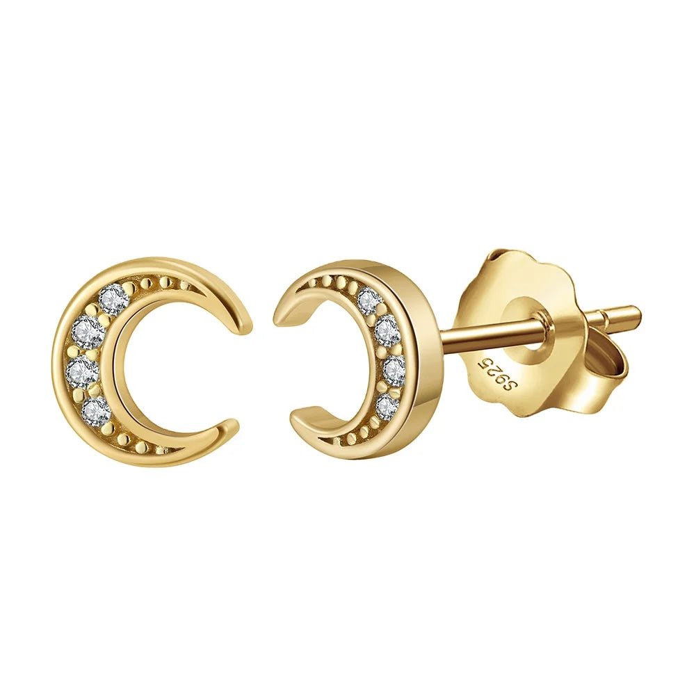 RINNTIN APE29 Moon Earrings Jewelry Wholesale 925 Sterling Silver Stud Earrings Women