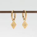 Fenny 18K Gold-plated Wholesale Geometric Rhombus Sun Burst Zirconia Drop Huggie Stainless Steel Earring for Women